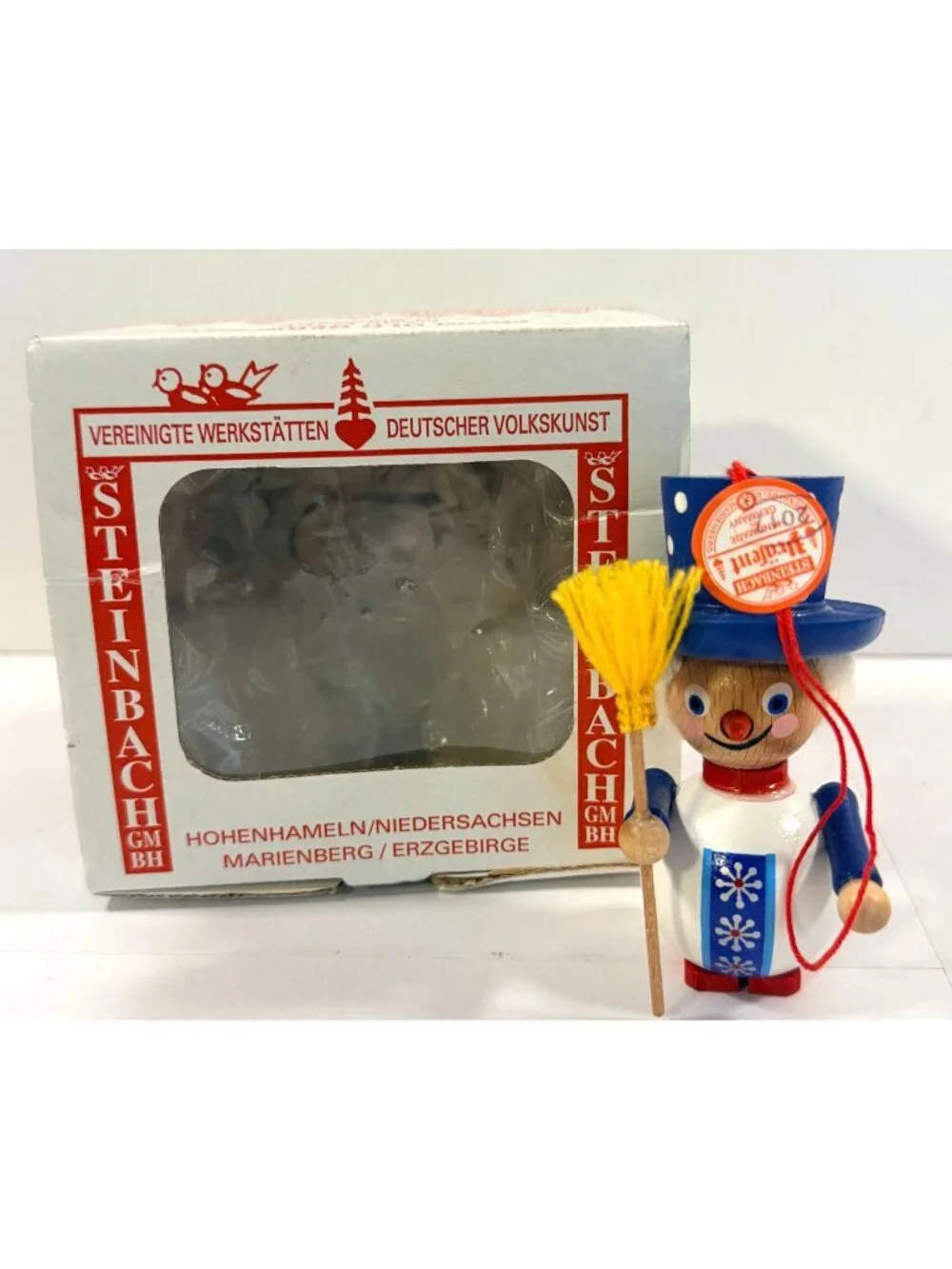 Vintage Steinbach Germany Wooden Snowman Christmas Ornament